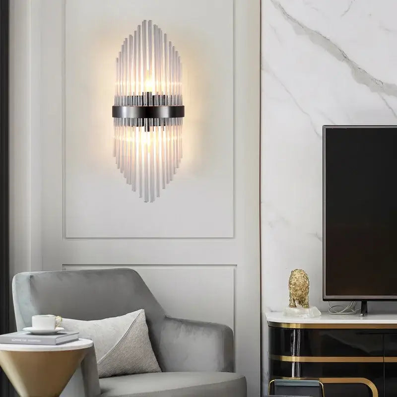 Modern black glass rod crystal wall lamp for bedroom