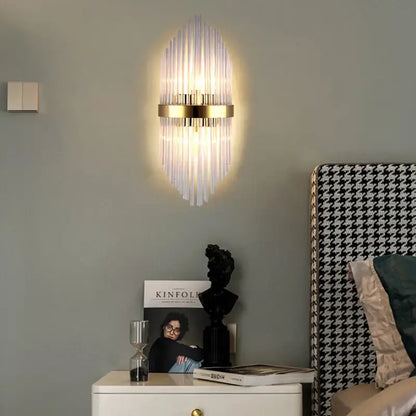 Modern black glass rod crystal wall lamp for bedroom
