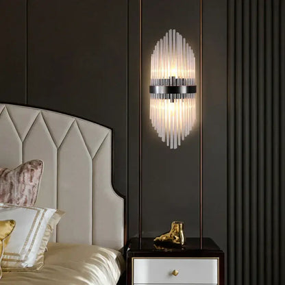 Modern black glass rod crystal wall lamp for bedroom
