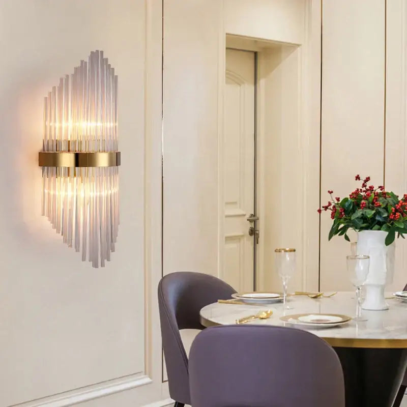 Modern black glass rod crystal wall lamp for bedroom