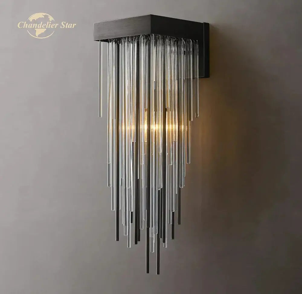 Modern black glass rod led wall lamp living room cascada sconce