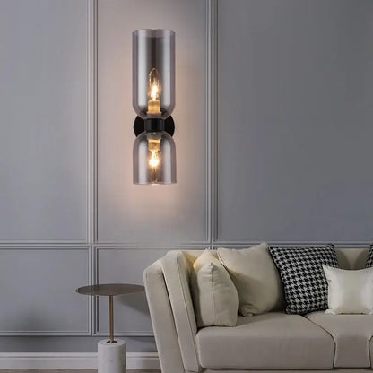Modern black glass shade wall lamp for bedroom with smoked glass