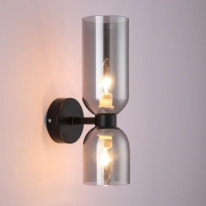 Modern black glass shade wall lamp for bedroom with smoked glass