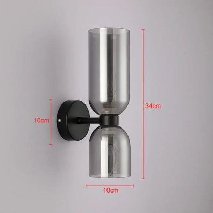 Modern black glass shade wall lamp for bedroom with smoked glass