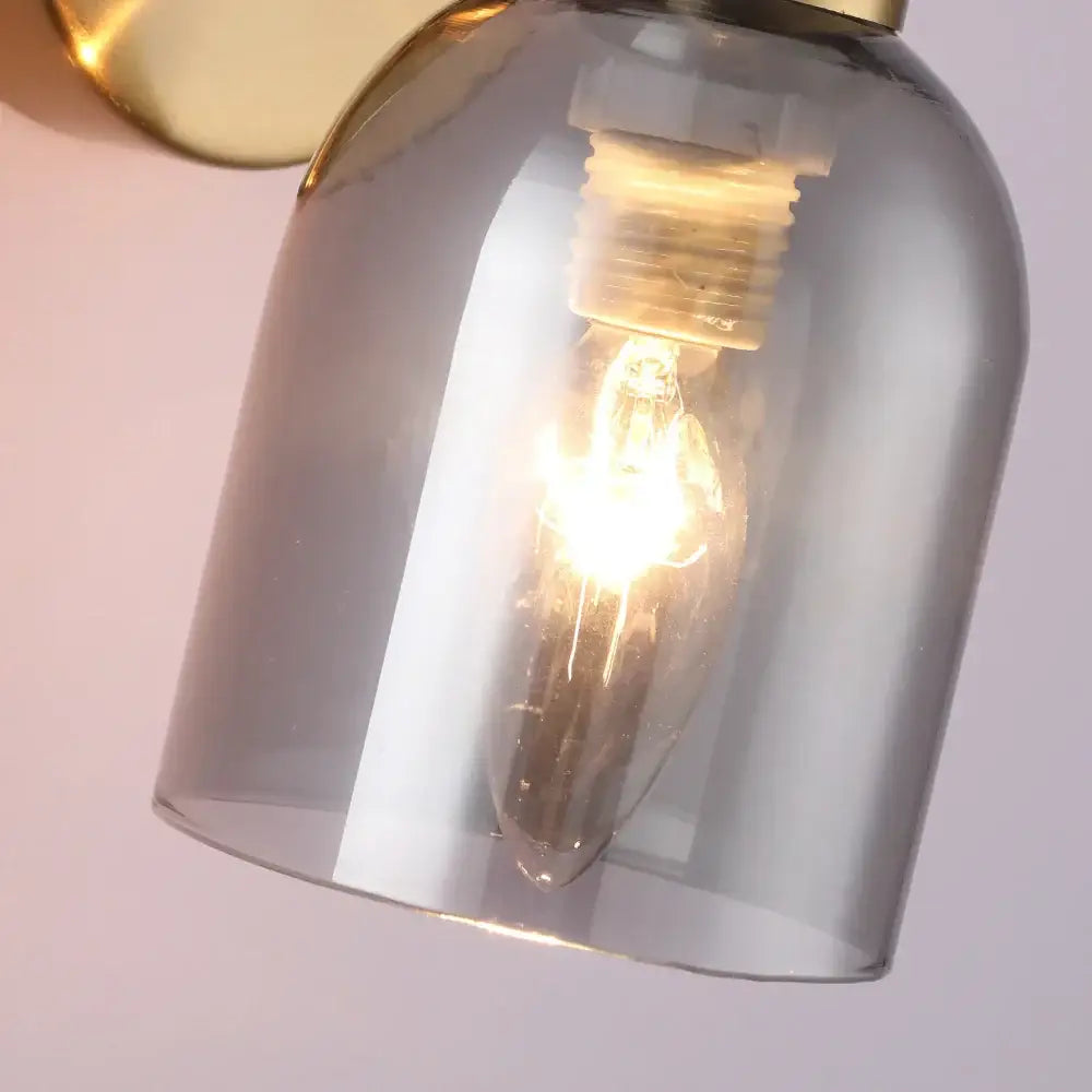 Modern black glass shade wall lamp for bedroom with smoked glass