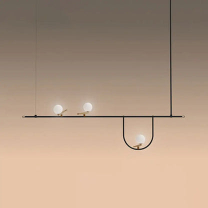 DecorBites™ Modern Black Glass Sphere Island Chandelier Light Fixture with Cream Accents - Ceiling Mounted Artistic Lighting