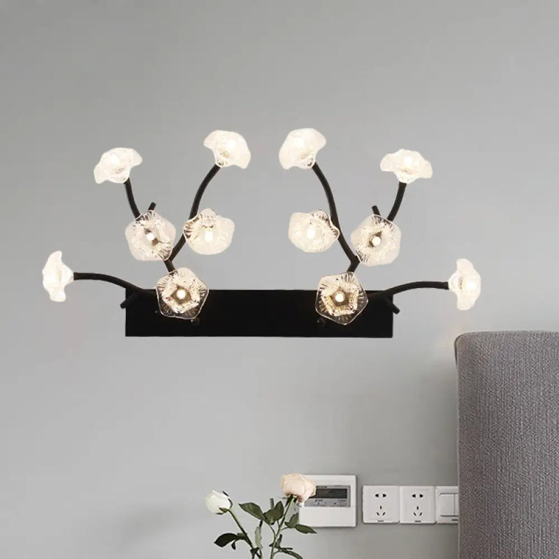 DecorBites™ Modern Black Glass Wall Sconce - Blossom 12-Light Clear Lighting for Bedroom
