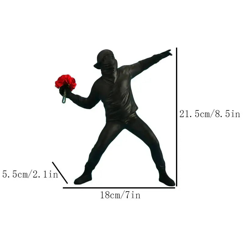 Modern black glossy bansky flower thrower sculpture office decor