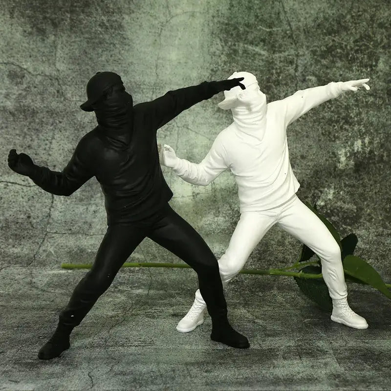 Modern black glossy bansky flower thrower sculpture office decor