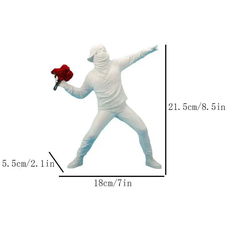 Modern black glossy bansky flower thrower sculpture office decor