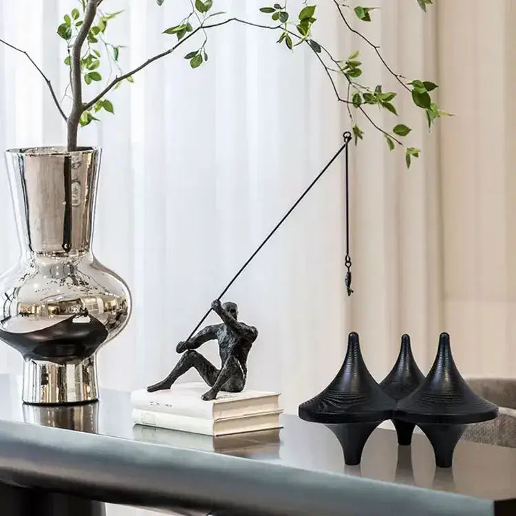 Modern black glossy geometric gyroscope living room decor