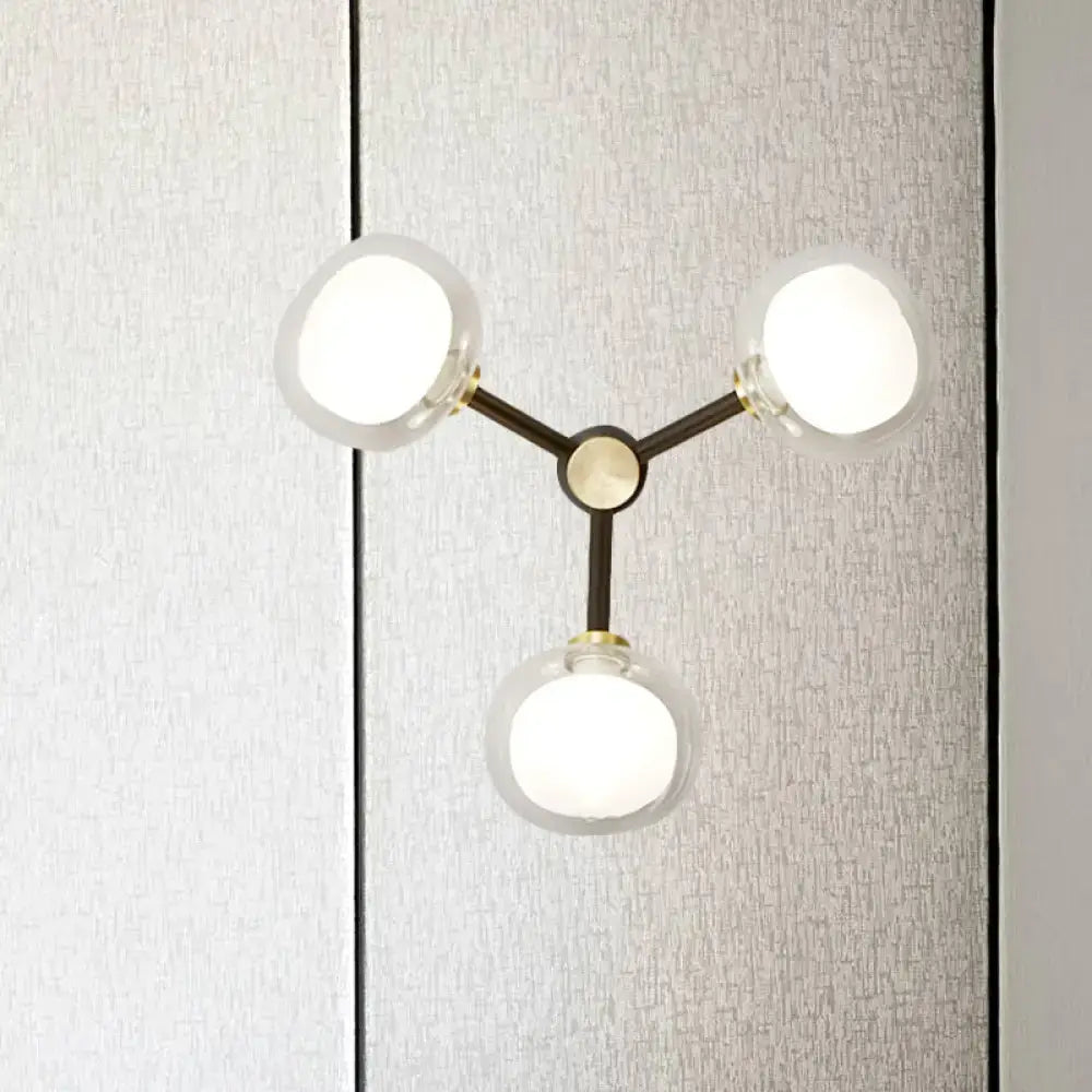 Modern black & gold 3-head glass shade wall lamp – bedroom lighting