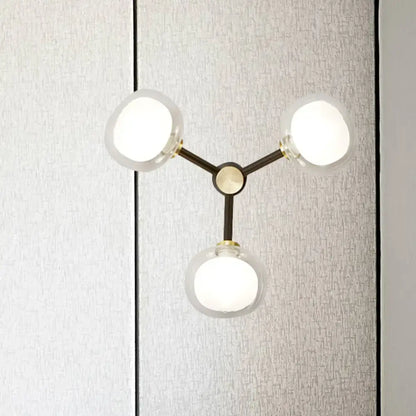 Modern black & gold 3-head glass shade wall lamp – bedroom lighting