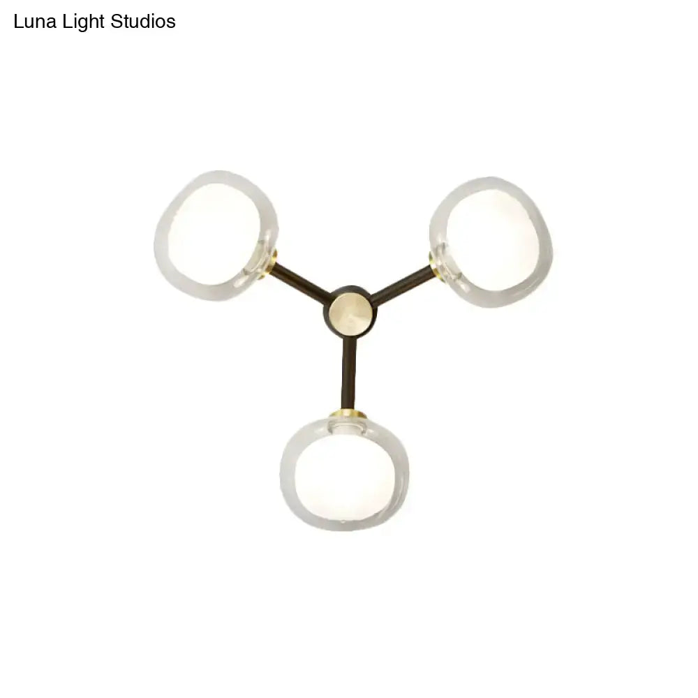 Modern black & gold 3-head glass shade wall lamp – bedroom lighting