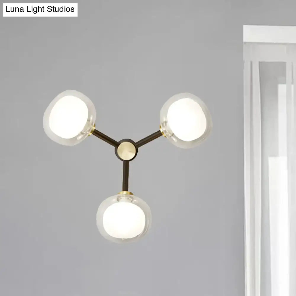 Modern black & gold 3-head glass shade wall lamp – bedroom lighting