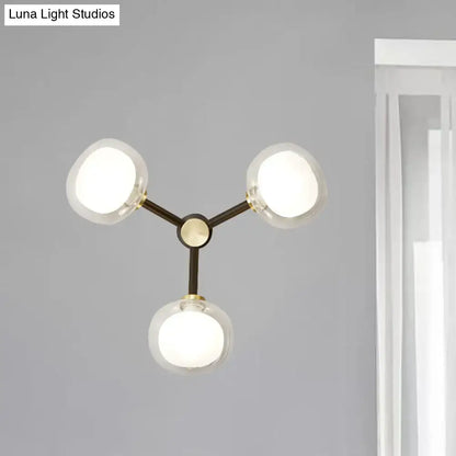 Modern black & gold 3-head glass shade wall lamp – bedroom lighting