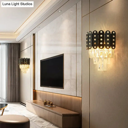 Modern black & gold 3-tiered wall-mounted light living room crystal
