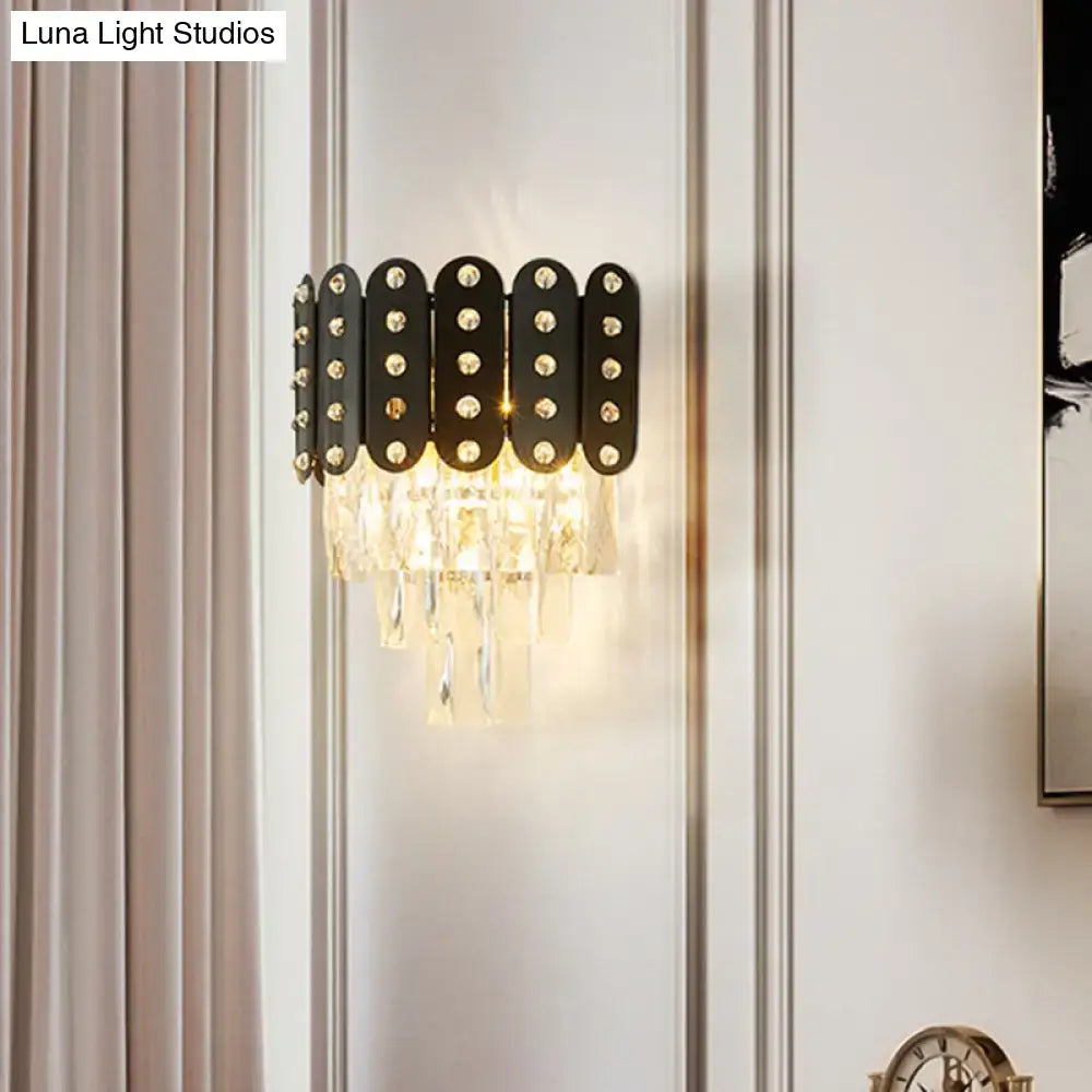 Modern black & gold 3-tiered wall-mounted light living room crystal