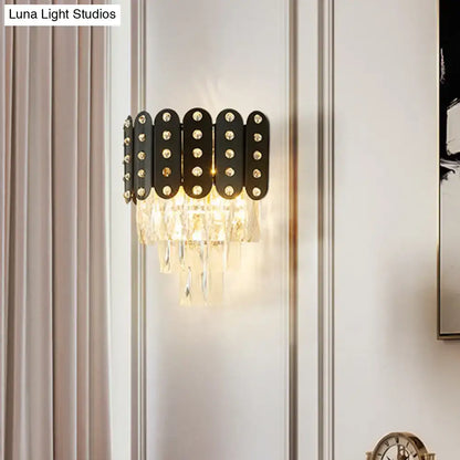 Modern black & gold 3-tiered wall-mounted light living room crystal