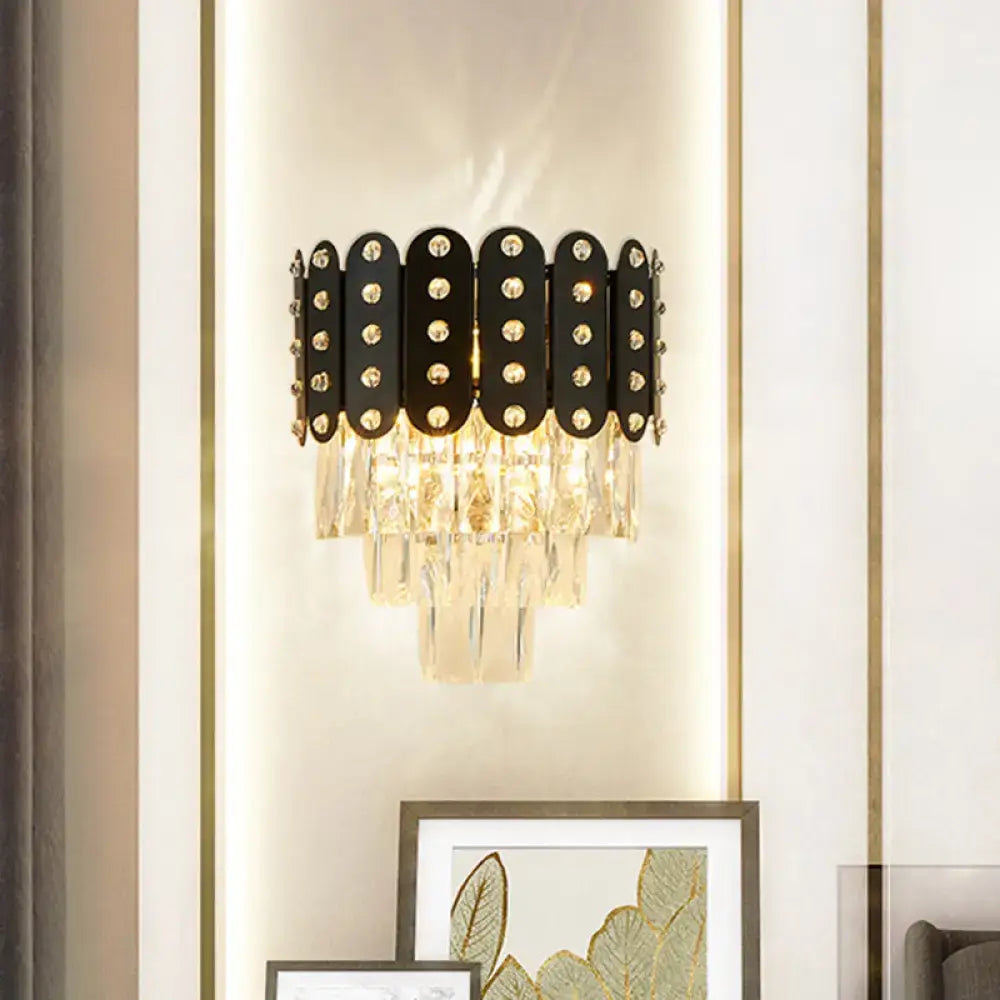 Modern black & gold 3-tiered wall-mounted light living room crystal