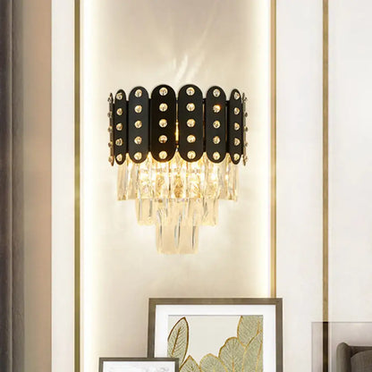 Modern black & gold 3-tiered wall-mounted light living room crystal