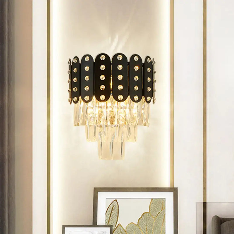 Modern black & gold 3-tiered wall-mounted light living room crystal