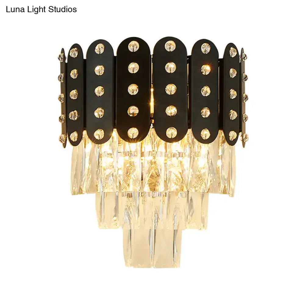 Modern black & gold 3-tiered wall-mounted light living room crystal