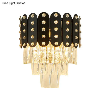 Modern black & gold 3-tiered wall-mounted light living room crystal