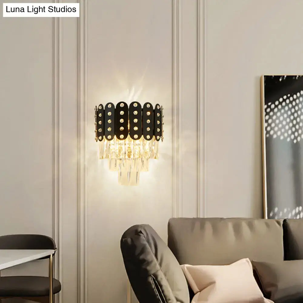 Modern black & gold 3-tiered wall-mounted light living room crystal