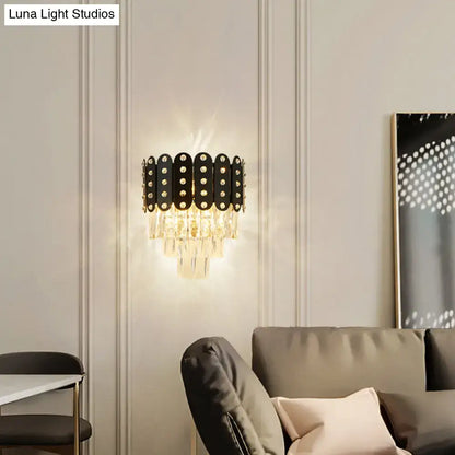 Modern black & gold 3-tiered wall-mounted light living room crystal