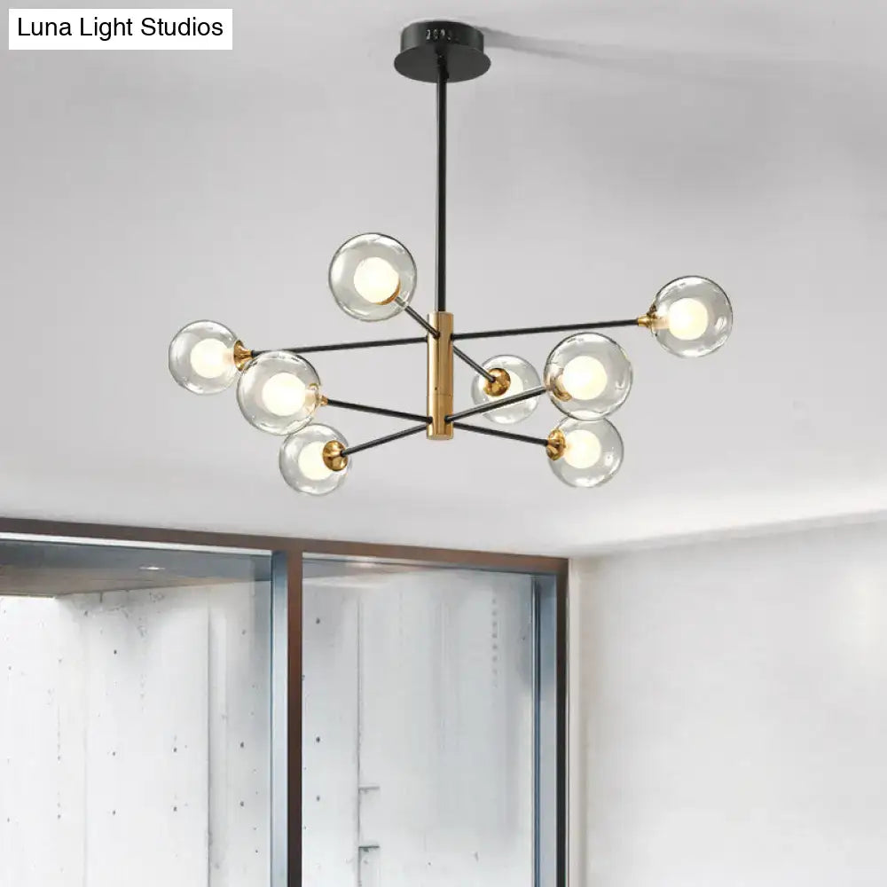 Modern black & gold 8-light clear glass chandelier living room fixture