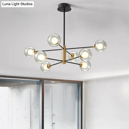 Modern black & gold 8-light clear glass chandelier living room fixture