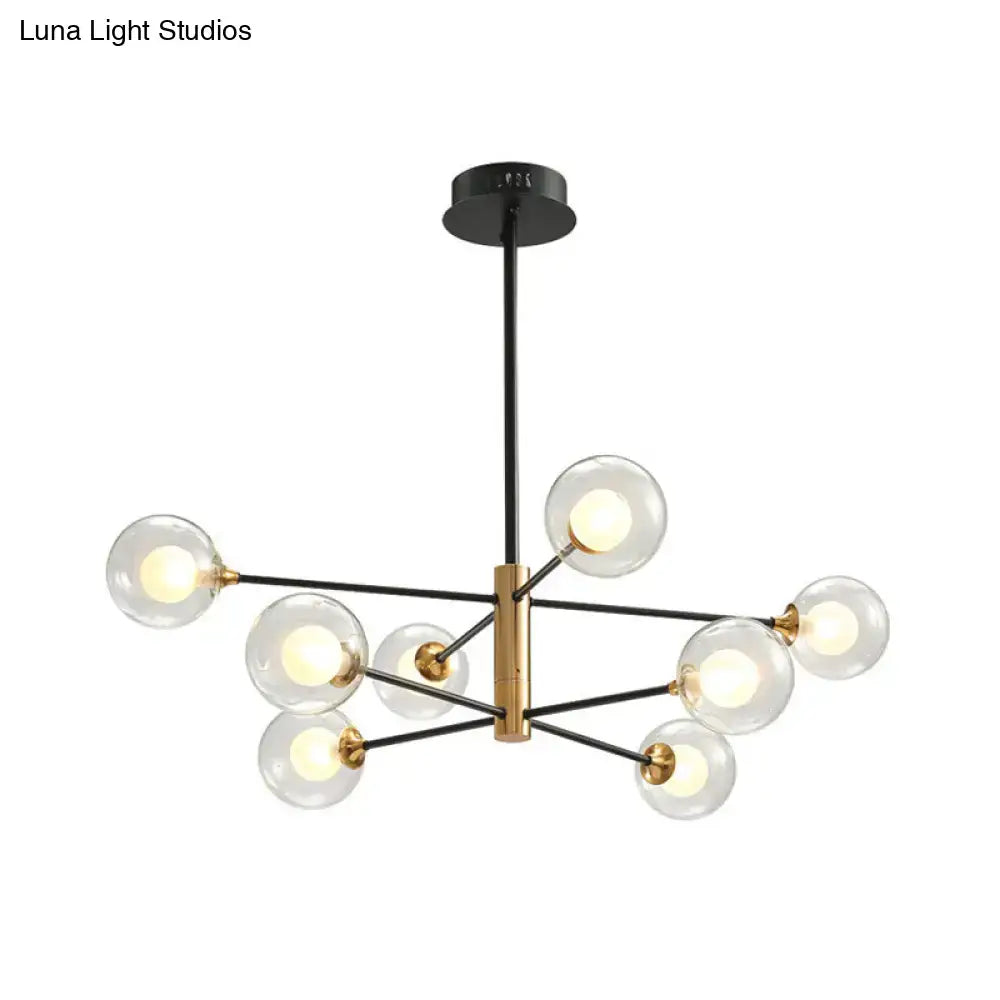 Modern black & gold 8-light clear glass chandelier living room fixture