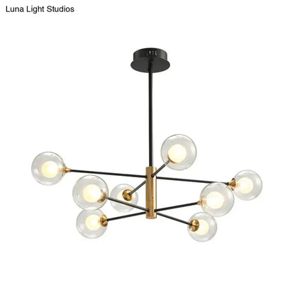 Modern black & gold 8-light clear glass chandelier living room fixture