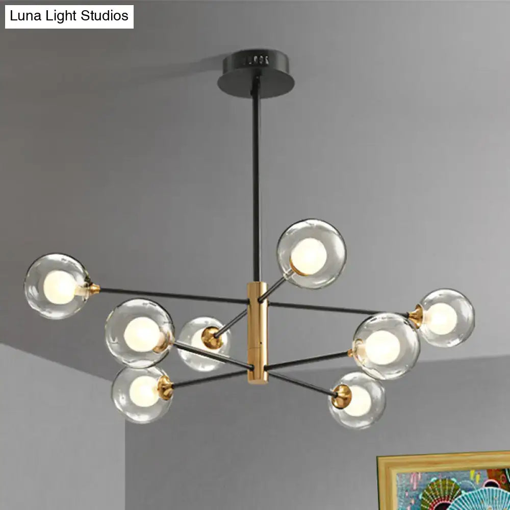 Modern black & gold 8-light clear glass chandelier living room fixture