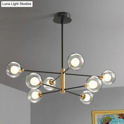 Modern black & gold 8-light clear glass chandelier living room fixture