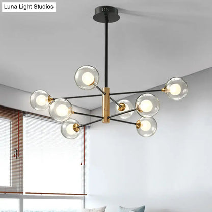 Modern black & gold 8-light clear glass chandelier living room fixture