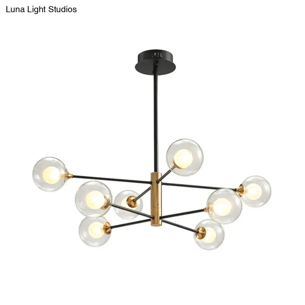 DecorBites™ Modern Black & Gold 8-Light Pendant Chandelier with Clear Glass - Ball Living Room Hanging Lighting