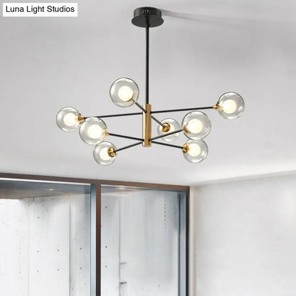 DecorBites™ Modern Black & Gold 8-Light Pendant Chandelier with Clear Glass - Ball Living Room Hanging Lighting