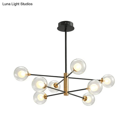 DecorBites™ Modern Black & Gold 8-Light Pendant Chandelier with Clear Glass - Ball Living Room Hanging Lighting