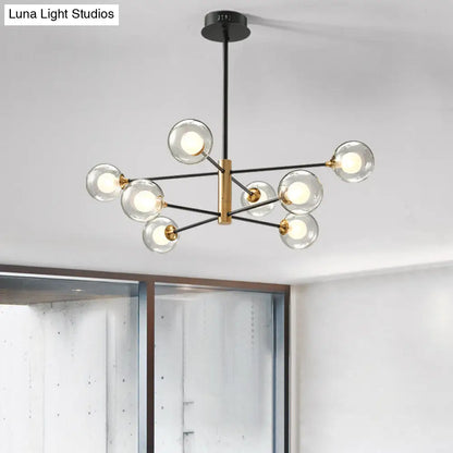DecorBites™ Modern Black & Gold 8-Light Pendant Chandelier with Clear Glass - Ball Living Room Hanging Lighting