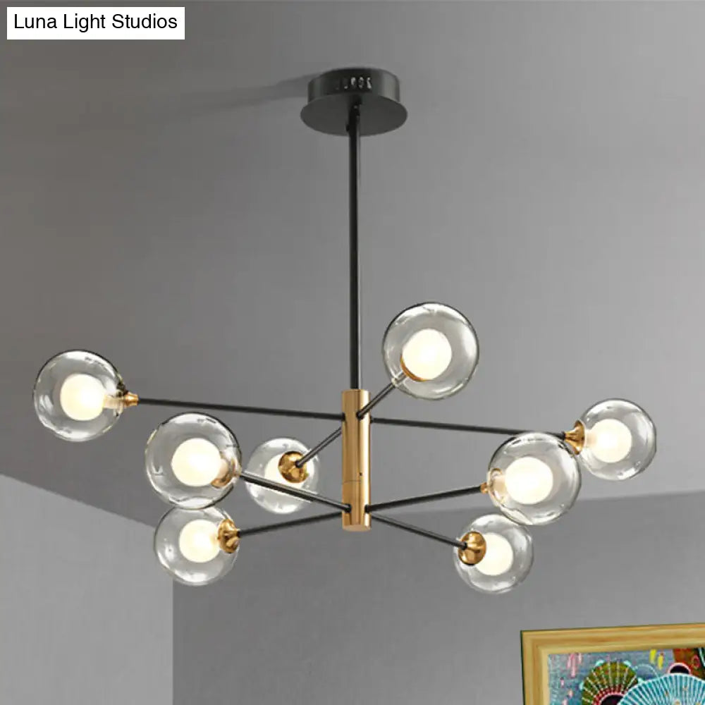 DecorBites™ Modern Black & Gold 8-Light Pendant Chandelier with Clear Glass - Ball Living Room Hanging Lighting