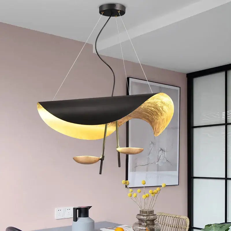 Modern black & gold abstract pendant lamp dining room sculptural design