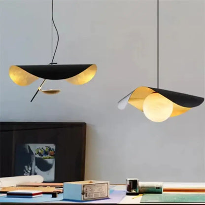 Modern black & gold abstract pendant light dining room sculptural lamp