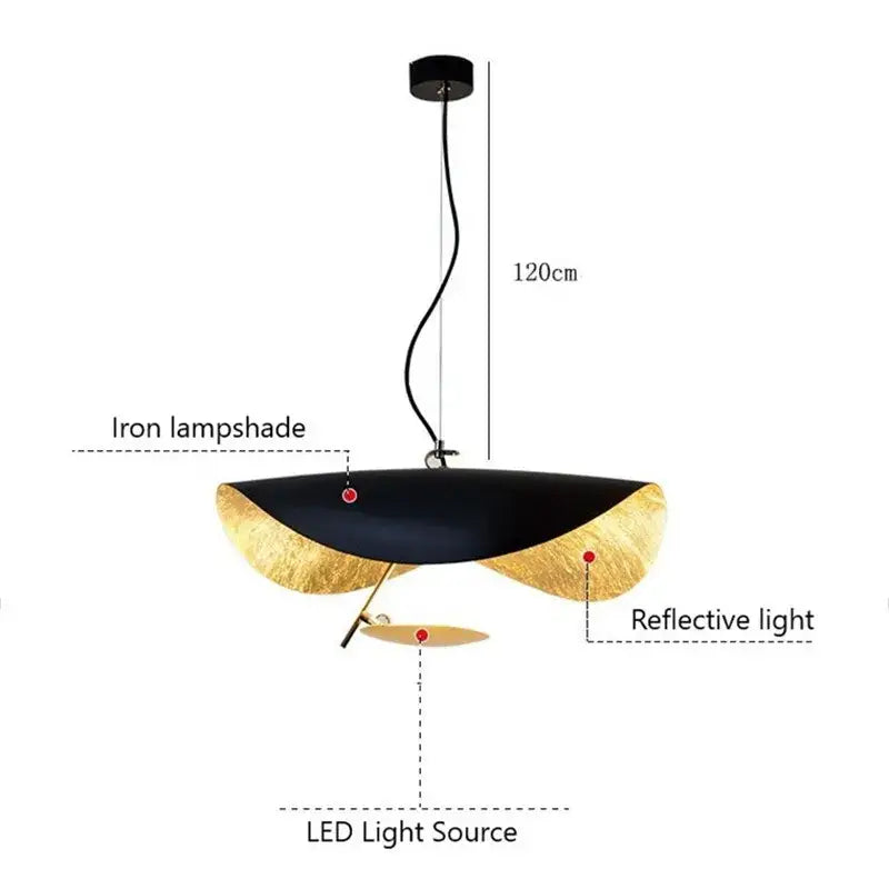 Modern black & gold abstract pendant light dining room sculptural lamp