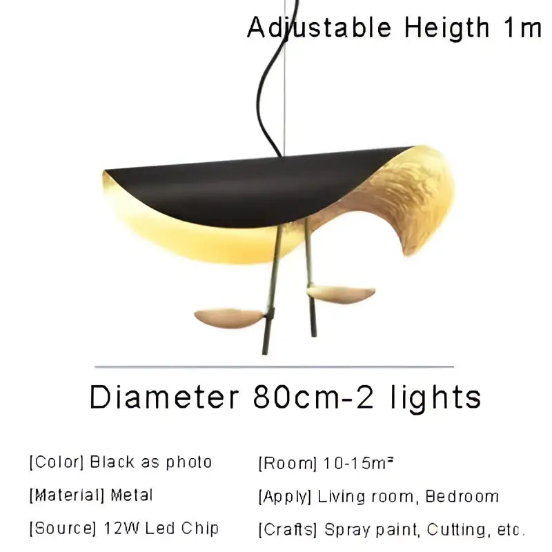 Modern black & gold abstract pendant light dining room sculptural lamp