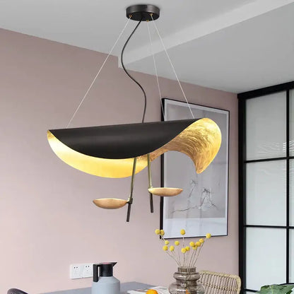 Modern black & gold abstract pendant light dining room sculptural lamp