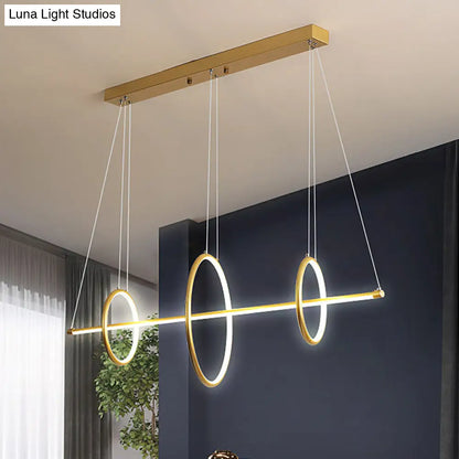 DecorBites™ Modern Black/Gold Acrylic Linear Suspension Light with 3-Ring Design - Island Pendant Lighting