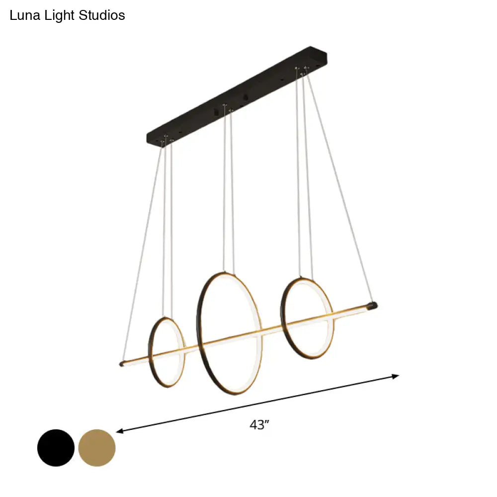 DecorBites™ Modern Black/Gold Acrylic Linear Suspension Light with 3-Ring Design - Island Pendant Lighting