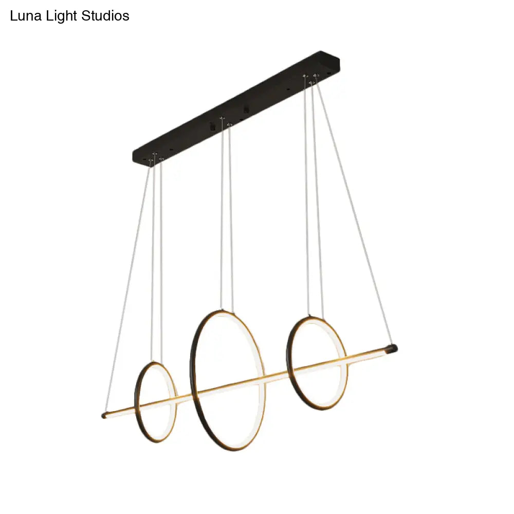 DecorBites™ Modern Black/Gold Acrylic Linear Suspension Light with 3-Ring Design - Island Pendant Lighting